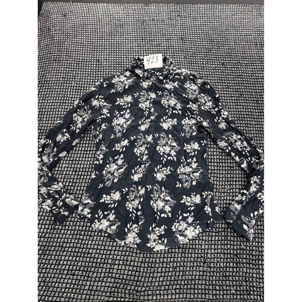Denim & Flower Button Down Mens Large Navy Blue Floral Long Sleeve